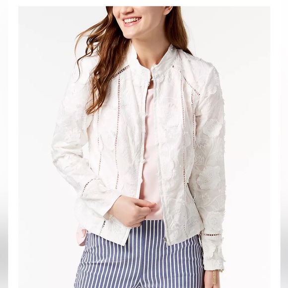 INC International Concepts Jackets & Blazers - INC International Concepts White Floral Bomber Jacket